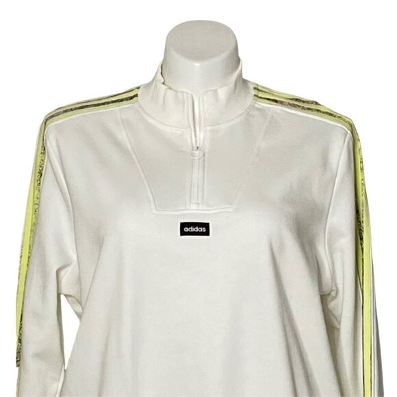 Adidas NWT White Half-Zip Sweatshirt Neon Yellow Logo Stripe Sleeves Women's 2XL - Picture 3 of 11